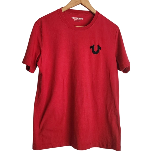 True Religion Men's‎ Red T-Shirt Horseshoe Logo Size M - Picture 1 of 4